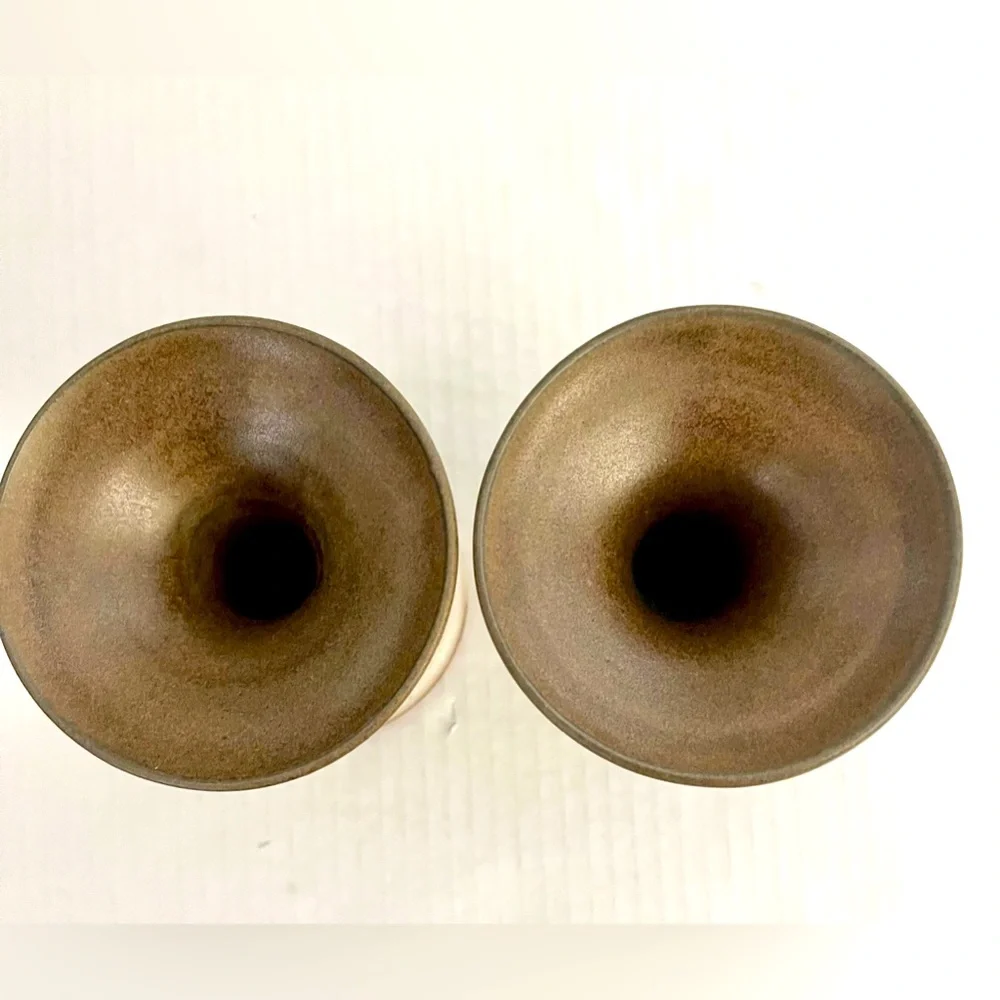 Phil Patterson Handmade Pottery 4 1/4” Candle Holders with Finger Loop Colonial